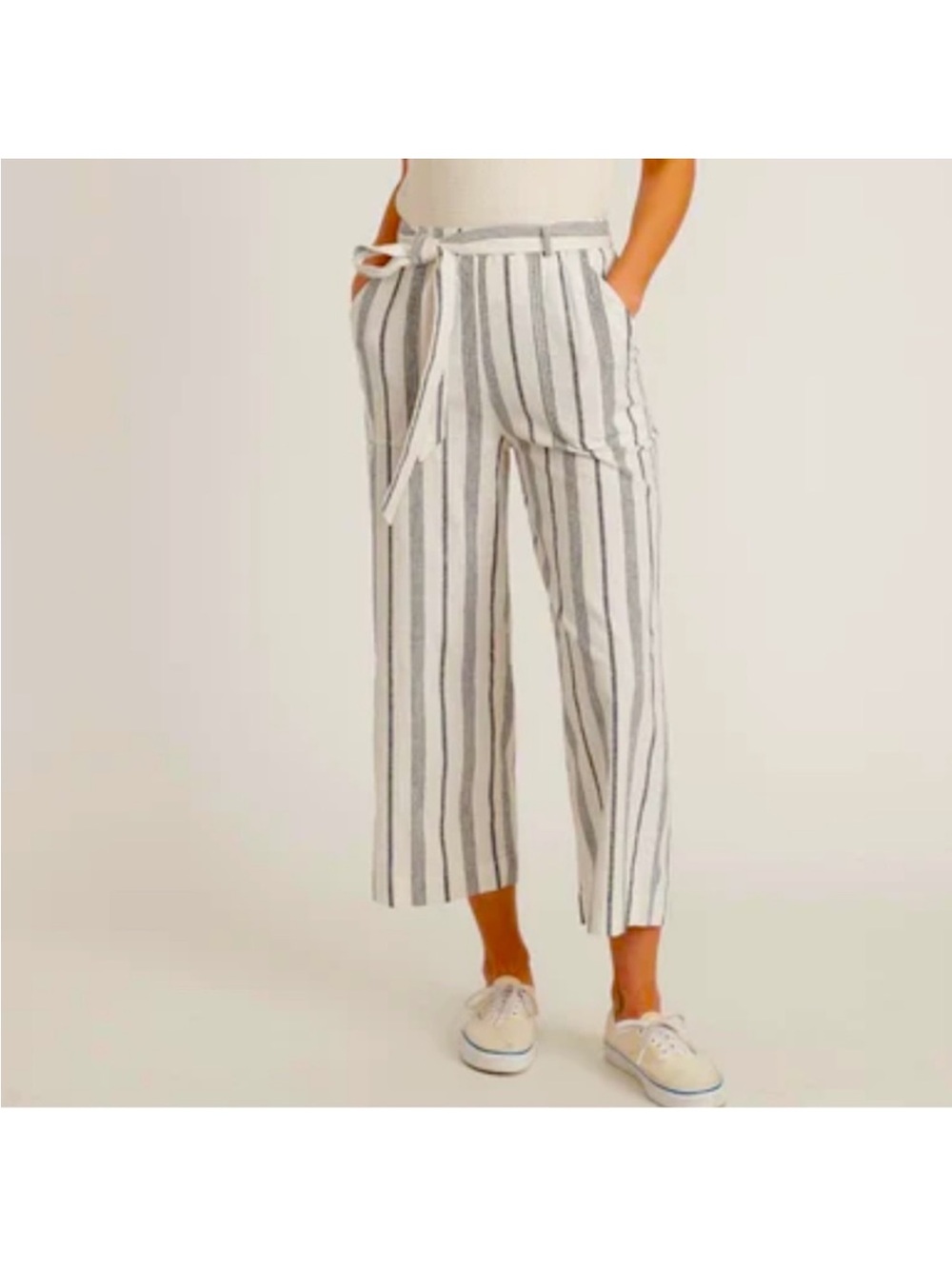Women’s Marine Layer Frankie Hemp Striped Wide Leg Pants White Navy Size M
